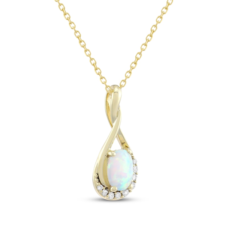 Main Image 2 of Oval-Cut Lab-Created Opal & Diamond Twist Necklace 1/15 ct tw 10K Yellow Gold 18&quot;