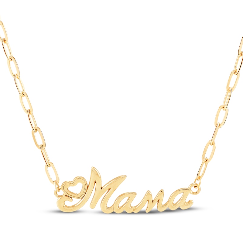 Main Image 1 of &quot;Mama&quot; with Heart Paperclip Chain Necklace Hollow 10K Yellow Gold 18&quot;