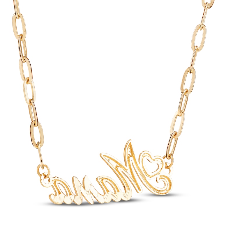 Main Image 2 of &quot;Mama&quot; with Heart Paperclip Chain Necklace Hollow 10K Yellow Gold 18&quot;