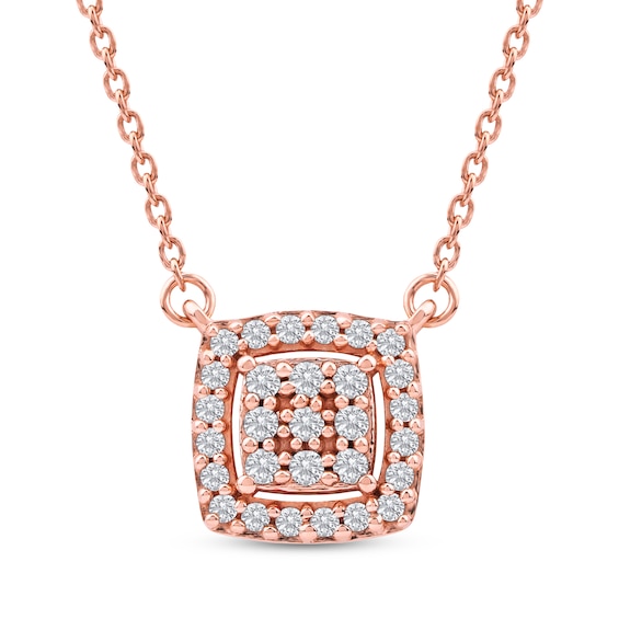 Multi-Diamond Cushion Halo Necklace 1/6 ct tw 10K Rose Gold 18"
