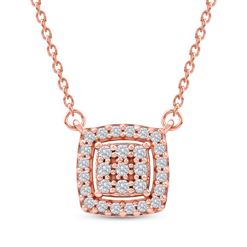 Main Image 1 of Multi-Diamond Cushion Halo Necklace 1/6 ct tw 10K Rose Gold 18&quot;