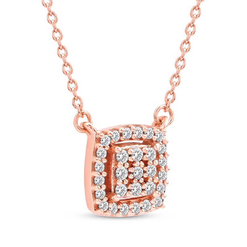 Main Image 2 of Multi-Diamond Cushion Halo Necklace 1/6 ct tw 10K Rose Gold 18&quot;