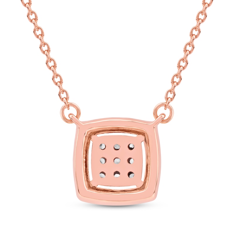 Main Image 3 of Multi-Diamond Cushion Halo Necklace 1/6 ct tw 10K Rose Gold 18&quot;