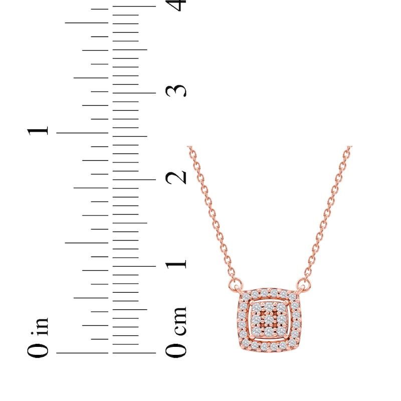 Main Image 7 of Multi-Diamond Cushion Halo Necklace 1/6 ct tw 10K Rose Gold 18&quot;