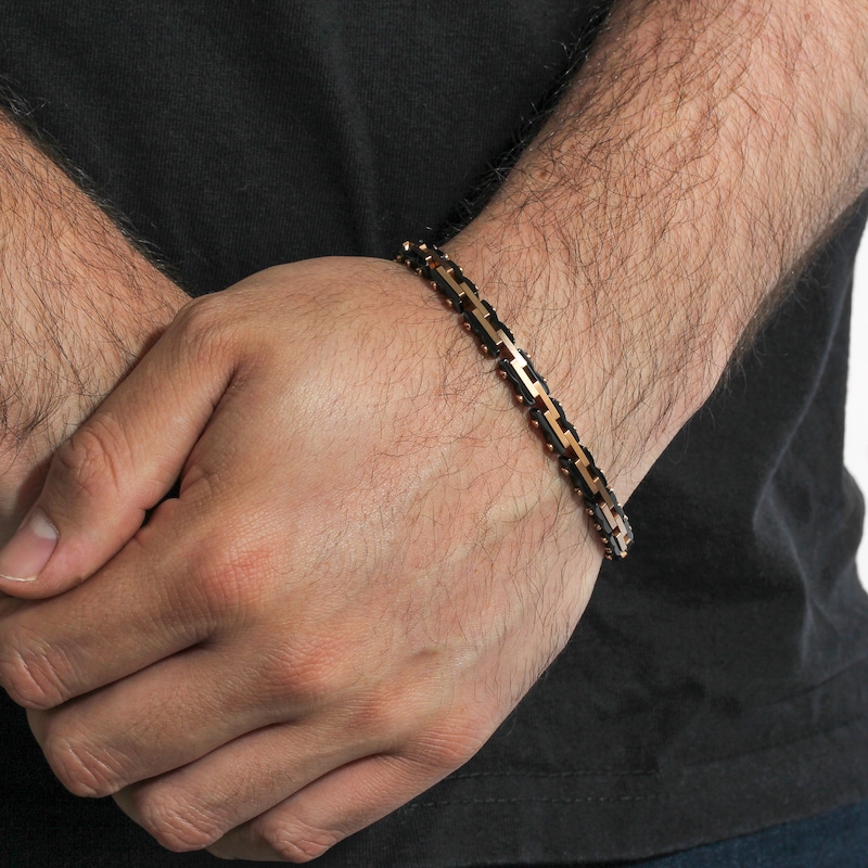 Main Image 4 of Men's Link Bracelet Black & Rose Ion-Plated Stainless Steel 8.5"