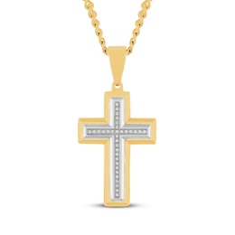 Men's Diamond Cross Necklace 1/10 ct tw Stainless Steel & Yellow Ion Plating 24"