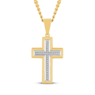 Men's Diamond Cross Necklace 1/10 ct tw Stainless Steel & Yellow Ion Plating 24"