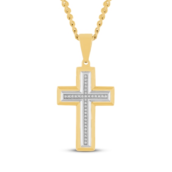 Men's Diamond Cross Necklace 1/10 ct tw Stainless Steel & Yellow Ion Plating 24"