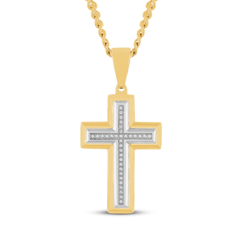 Main Image 1 of Men's Diamond Cross Necklace 1/10 ct tw Stainless Steel & Yellow Ion Plating 24"
