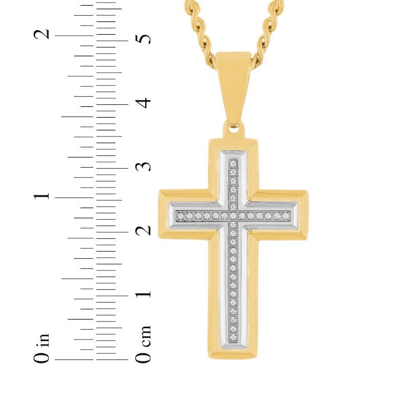 Main Image 5 of Men's Diamond Cross Necklace 1/10 ct tw Stainless Steel & Yellow Ion Plating 24"