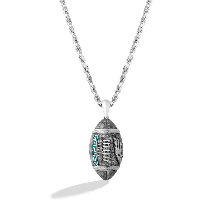 Main Image 1 of True Fans Philadelphia Eagles 1/20 CT. T.W. Diamond Vertical Football Necklace in Sterling Silver