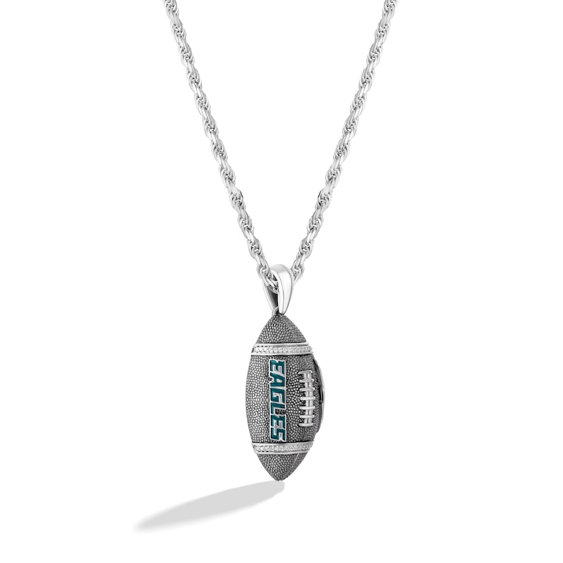 Main Image 2 of True Fans Philadelphia Eagles 1/20 CT. T.W. Diamond Vertical Football Necklace in Sterling Silver