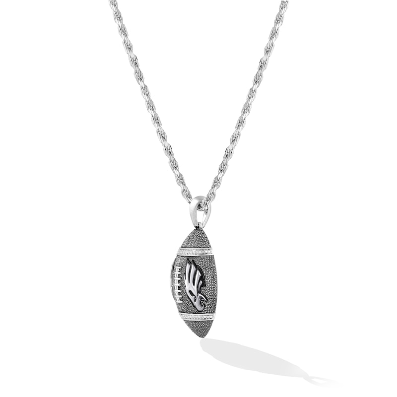 Main Image 3 of True Fans Philadelphia Eagles 1/20 CT. T.W. Diamond Vertical Football Necklace in Sterling Silver
