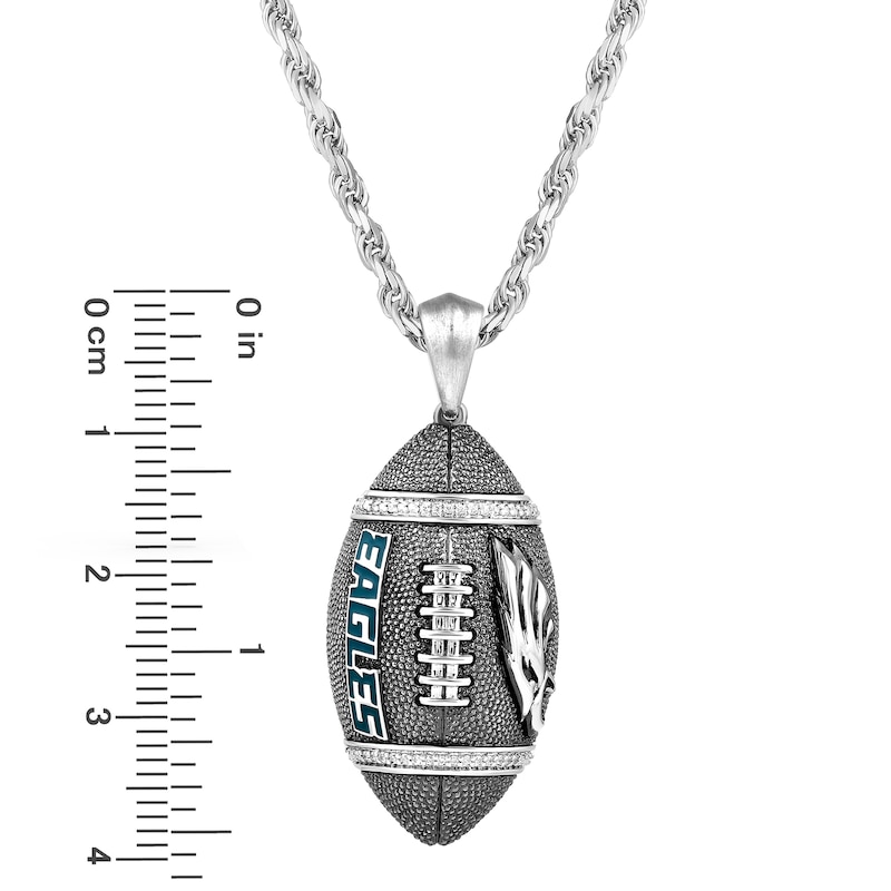 Main Image 4 of True Fans Philadelphia Eagles 1/20 CT. T.W. Diamond Vertical Football Necklace in Sterling Silver
