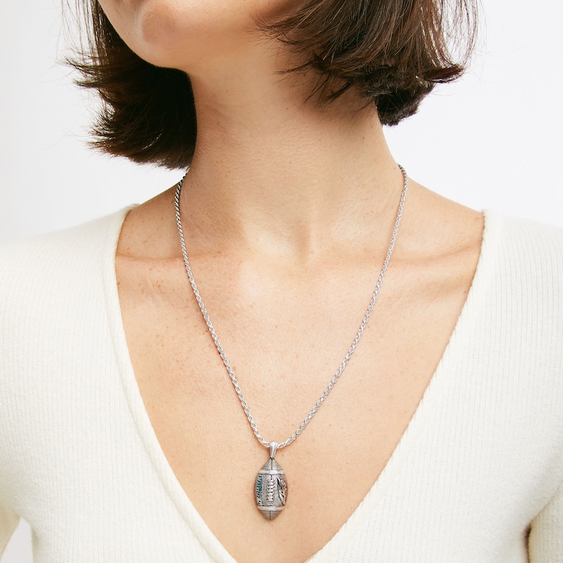 Main Image 5 of True Fans Philadelphia Eagles 1/20 CT. T.W. Diamond Vertical Football Necklace in Sterling Silver