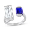 Thumbnail Image 1 of Octagon-Cut Blue Lab-Created Sapphire & Baguette-Cut White Lab-Created Sapphire Deconstructed Ring Sterling Silver