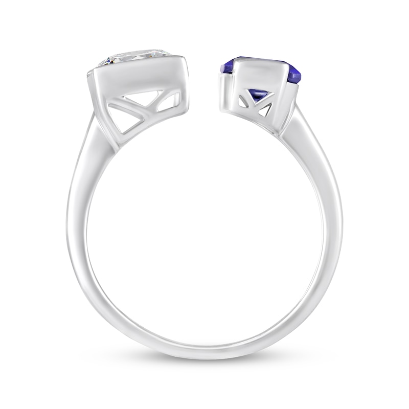 Main Image 3 of Octagon-Cut Blue Lab-Created Sapphire & Baguette-Cut White Lab-Created Sapphire Deconstructed Ring Sterling Silver