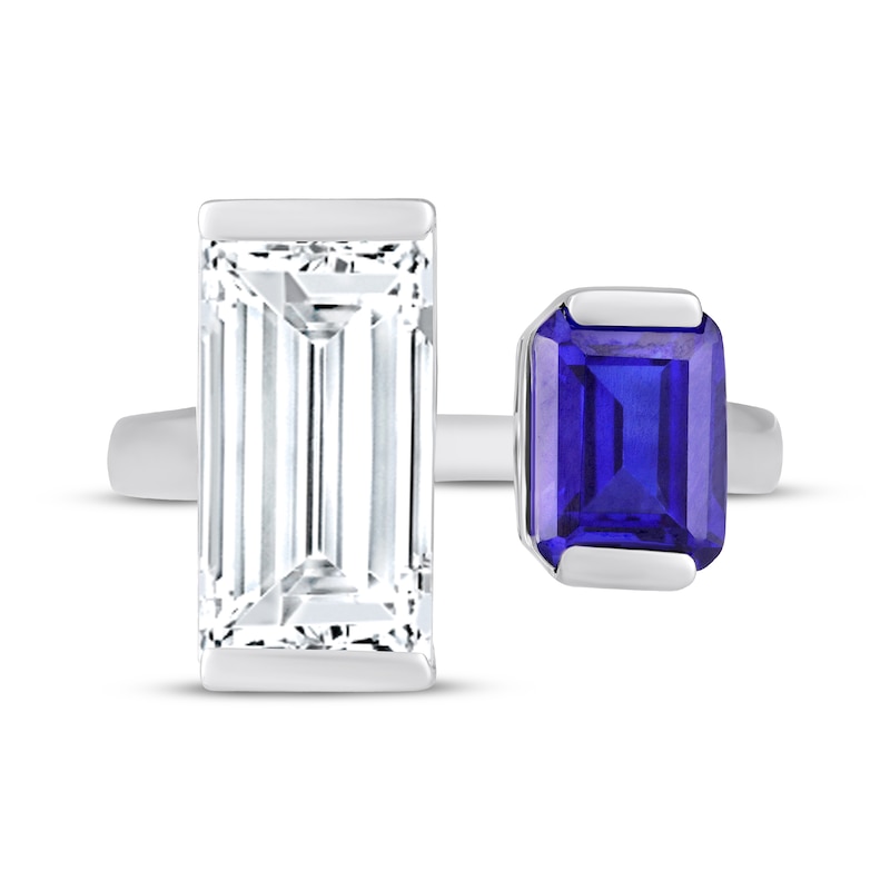 Main Image 4 of Octagon-Cut Blue Lab-Created Sapphire & Baguette-Cut White Lab-Created Sapphire Deconstructed Ring Sterling Silver