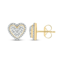 Multi-Diamond Heart-Shaped Mini Stud Earrings 1/10 ct tw 10K Yellow Gold