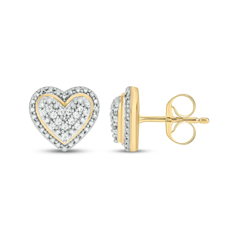 Main Image 1 of Multi-Diamond Heart-Shaped Mini Stud Earrings 1/10 ct tw 10K Yellow Gold