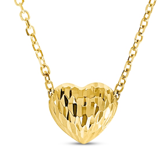 Diamond-Cut Heart Necklace 10K Yellow Gold 18"