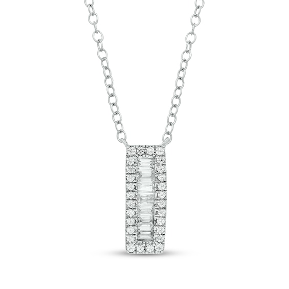 Baguette & Round-Cut Diamond Linear Necklace 1/4 ct tw 10K White Gold 18"