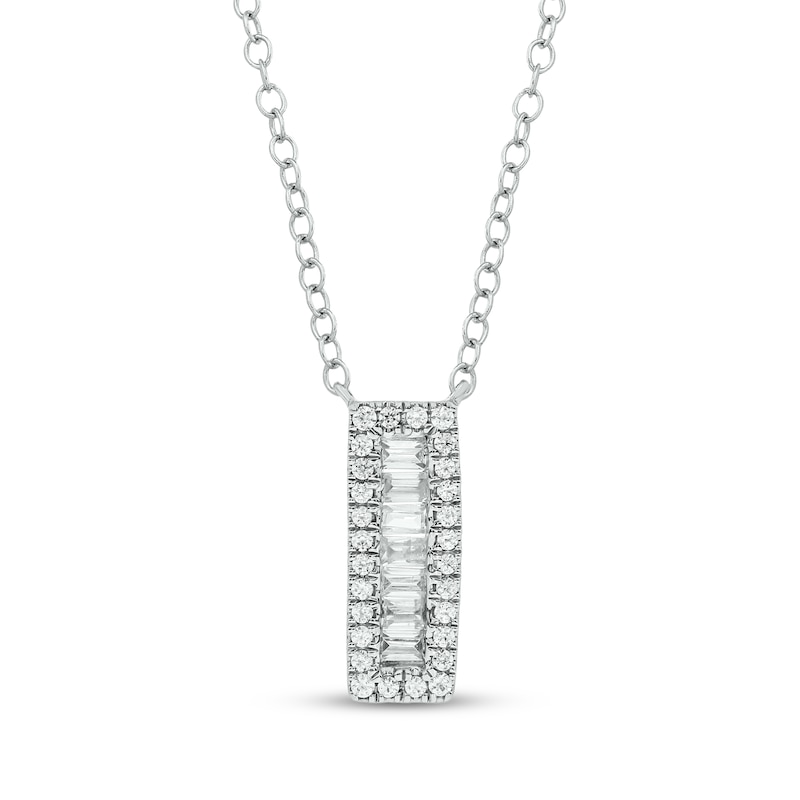 Main Image 1 of Baguette & Round-Cut Diamond Linear Necklace 1/4 ct tw 10K White Gold 18"