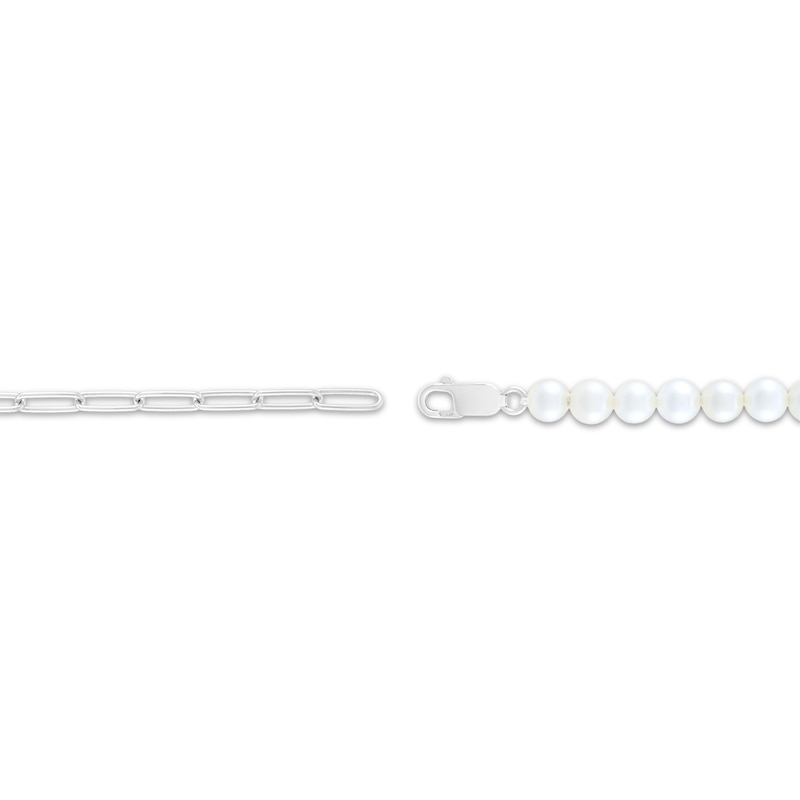 Main Image 2 of Cultured Pearl & Paperclip Chain Necklace Sterling Silver 18"