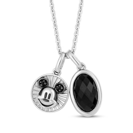 Disney Treasures Mickey Mouse Black Onyx & Diamond Accent Necklace Sterling Silver 19"