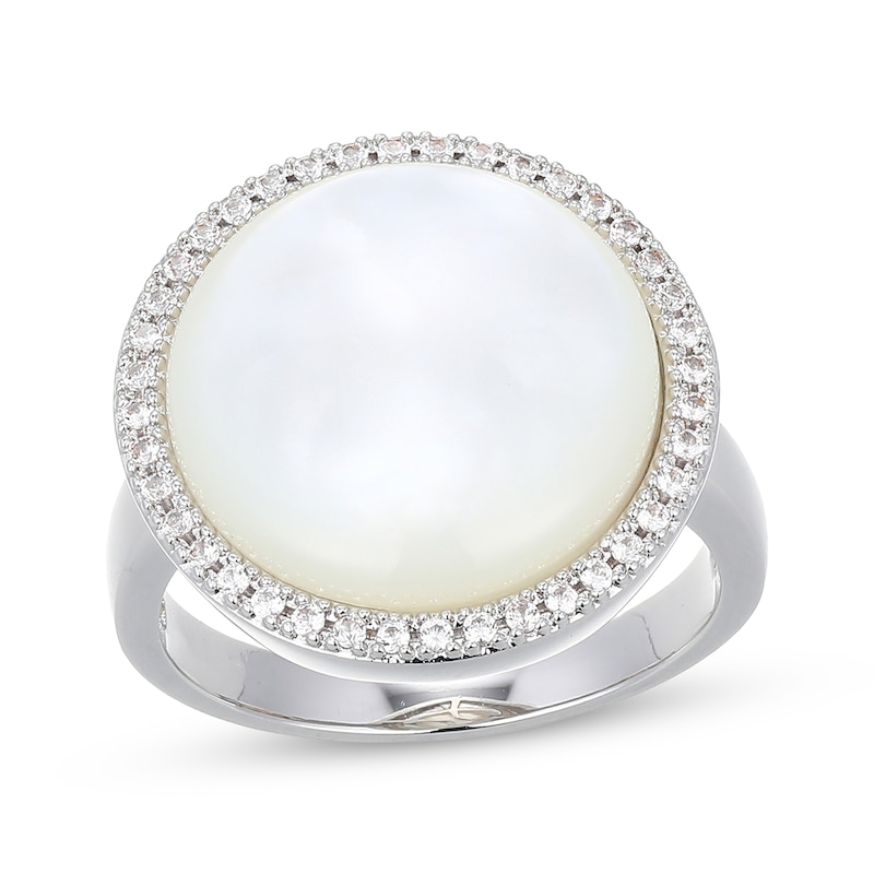 Main Image 1 of STUDIO BY KAY Mother-of-Pearl & White Lab-Created Sapphire Halo Ring Sterling Silver