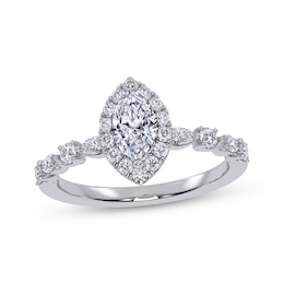Now + Forever Lab-Grown Diamonds Marquise-Cut Halo Engagement Ring 3/4 ct tw 14K White Gold
