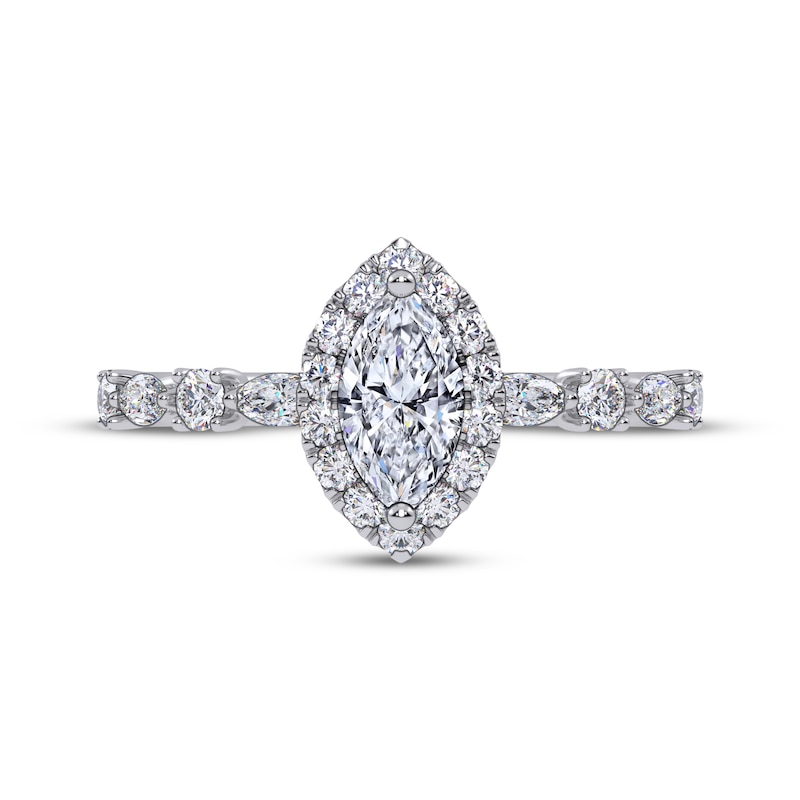 Main Image 3 of Now + Forever Lab-Grown Diamonds Marquise-Cut Halo Engagement Ring 3/4 ct tw 14K White Gold