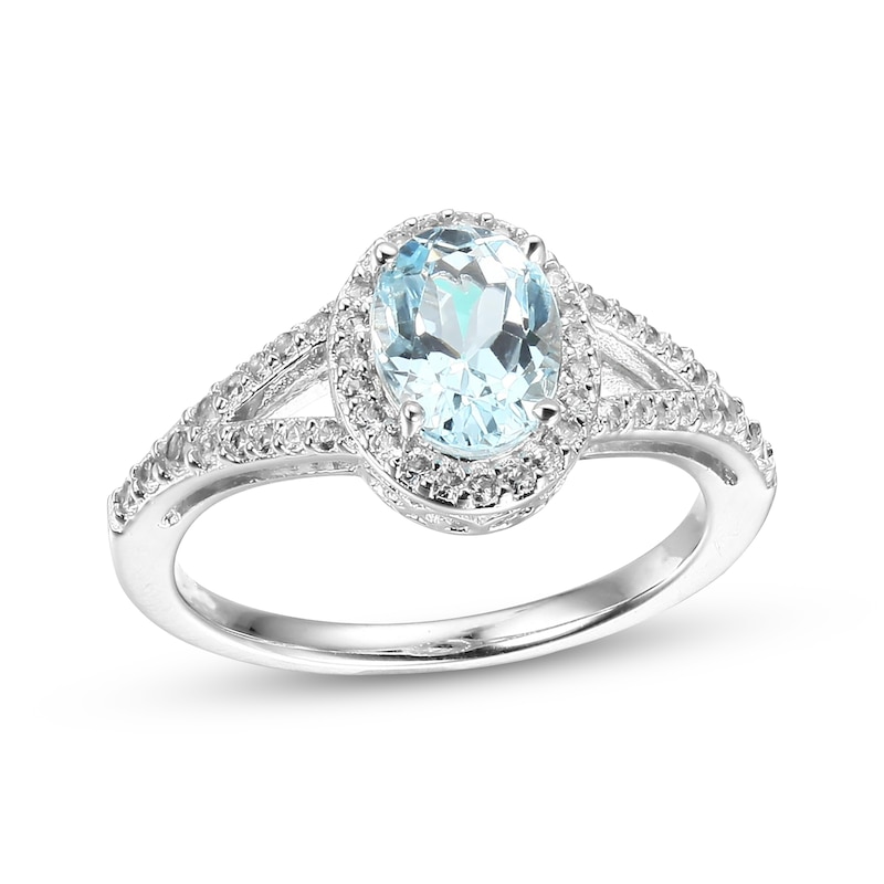 Main Image 3 of Oval-Cut Sky Blue Topaz & White Lab-Created Sapphire Necklace, Stud Earrings & Ring Gift Set Sterling Silver