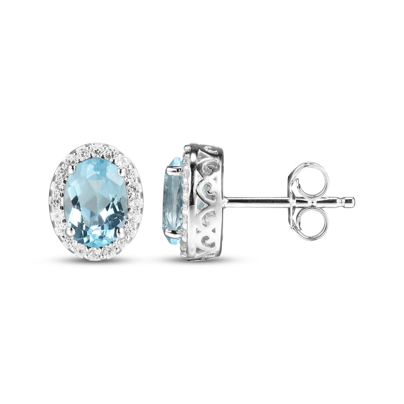 Main Image 4 of Oval-Cut Sky Blue Topaz & White Lab-Created Sapphire Necklace, Stud Earrings & Ring Gift Set Sterling Silver