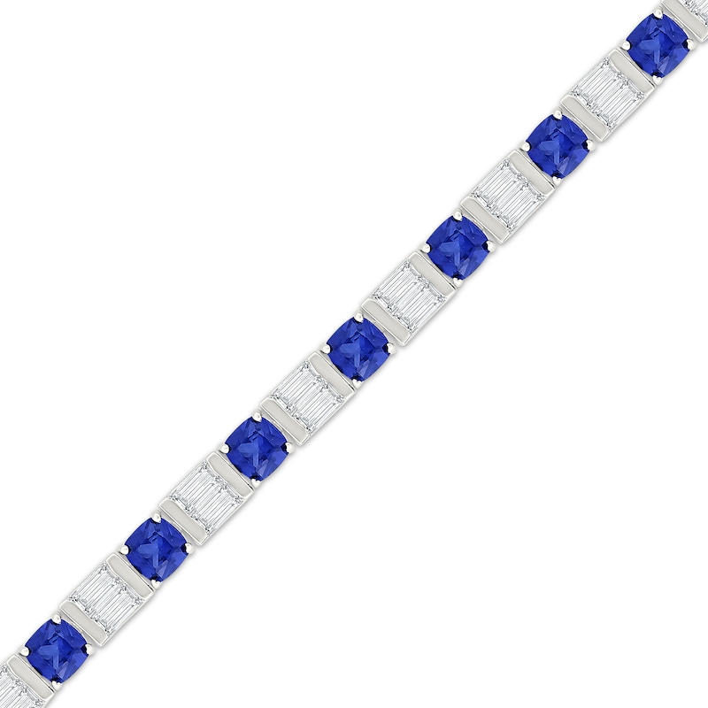 Main Image 2 of Cushion-Cut Blue Lab-Created Sapphire & Baguette-Cut White Lab-Created Sapphire Alternating Bracelet Sterling Silver 7"