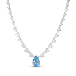 Pear-Shaped Swiss Blue Topaz & White Lab-Created Sapphire Necklace Sterling Silver 18"