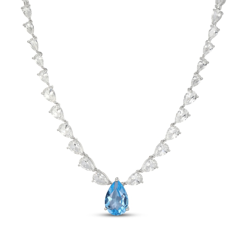 Main Image 1 of Pear-Shaped Swiss Blue Topaz & White Lab-Created Sapphire Necklace Sterling Silver 18"