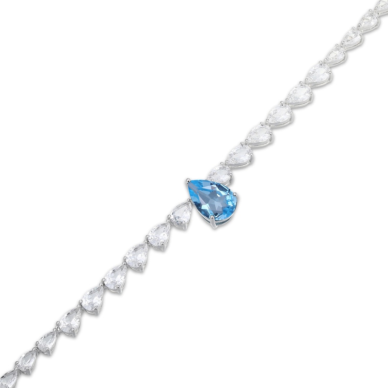 Main Image 2 of Pear-Shaped Swiss Blue Topaz & White Lab-Created Sapphire Necklace Sterling Silver 18"