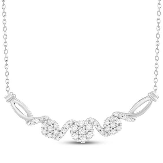 Multi-Diamond Cluster Curved Bar Necklace 1/2 ct tw Sterling Silver 18"