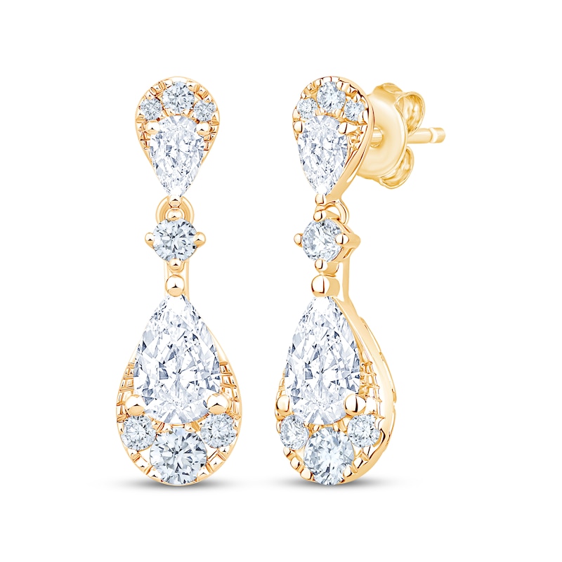 Main Image 1 of KAY Lab-Grown Diamonds Pear-Shaped Multi-Stone Teardrop Dangle Earrings 1-1/4 ct tw 10K Yellow Gold