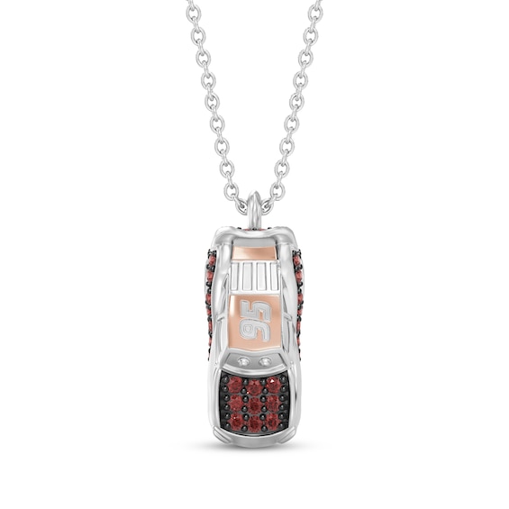 Disney Treasures Cars "Lightning McQueen" Garnet Necklace Sterling Silver & 10K Rose Gold 19"