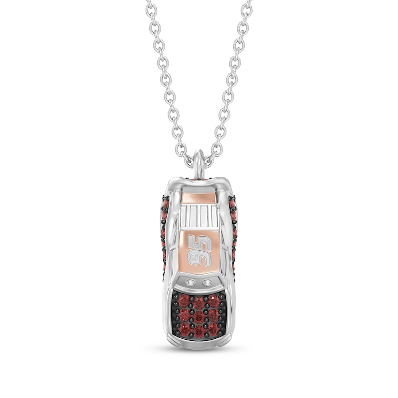 Main Image 1 of Disney Treasures Cars "Lightning McQueen" Garnet Necklace Sterling Silver & 10K Rose Gold 19"