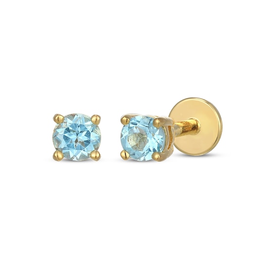 STUDIO BY KAY Swiss Blue Topaz Solitaire Stud Earrings 24K Yellow Gold Vermeil Sterling Silver
