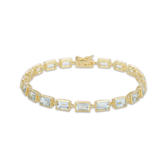 STUDIO BY KAY Baguette-Cut Aquamarine Bracelet 24K Yellow Gold Vermeil Sterling Silver 7.25"
