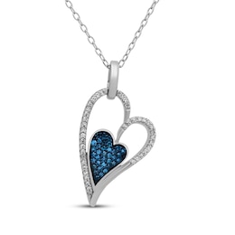 Blue & White Multi-Diamond Double Heart Necklace 1/5 ct tw Sterling Silver 18"