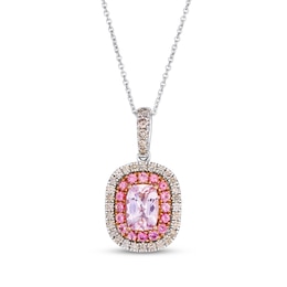 Le Vian Cushion-Cut Morganite & Pink Tourmaline Necklace 1/3 ct tw Diamonds 14K Two-Tone Gold 20"