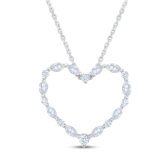 Neil Lane Artistry Marquise & Round-Cut Lab-Grown Diamond Heart Necklace 1-1/3 ct tw 14K White Gold 18"