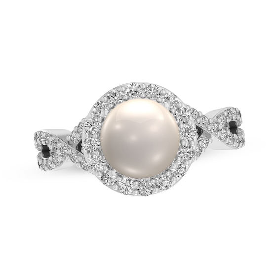 Cultured Pearl & White Lab-Created Sapphire Halo Twist Ring Sterling Silver