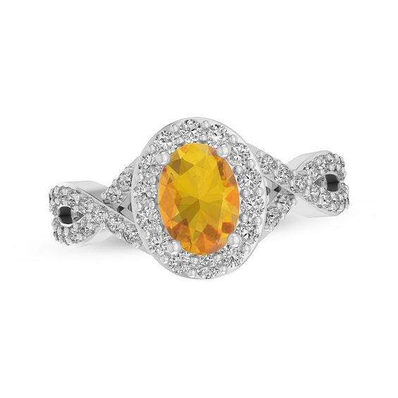 Oval-Cut Citrine & White Lab-Created Sapphire Halo Twist Ring Sterling Silver 18"