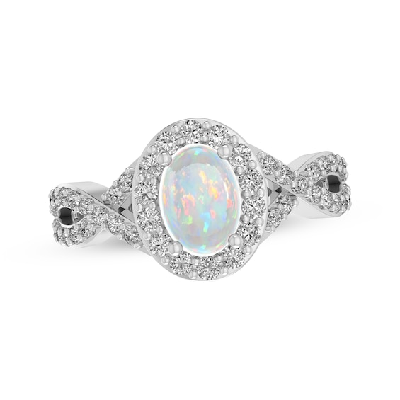 Oval-Cut Lab-Created Opal & White Lab-Created Sapphire Halo Twist Ring Sterling Silver 18"